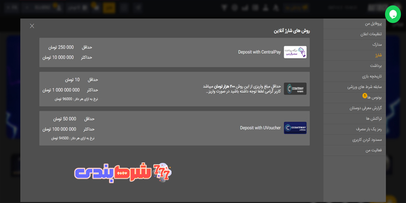 شارژ حساب در سایت هتریک بت 