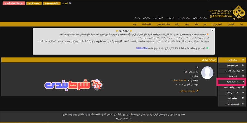 روش های برداشت در ace 90 bet